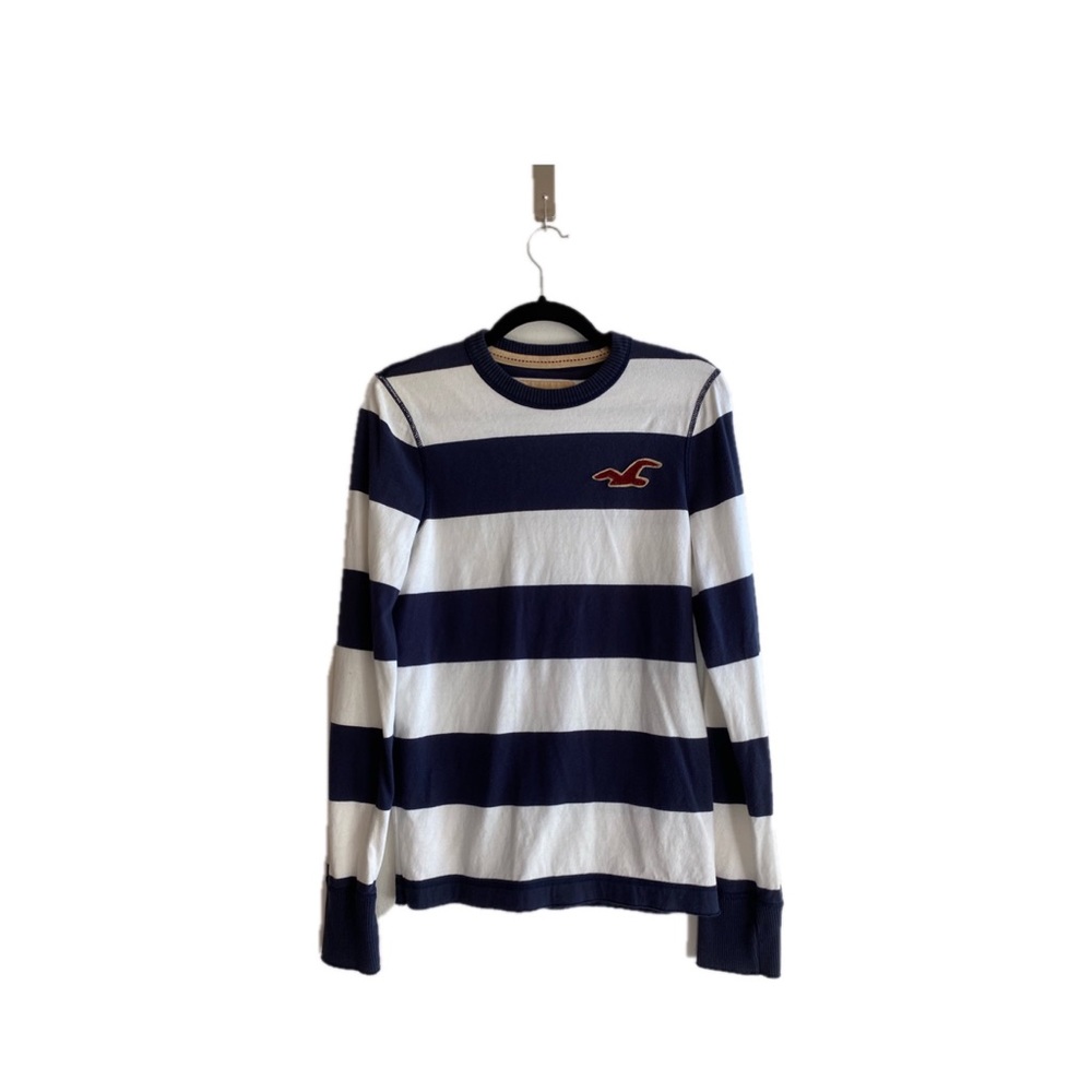Hollister navy striped long sleeved crew neck top
